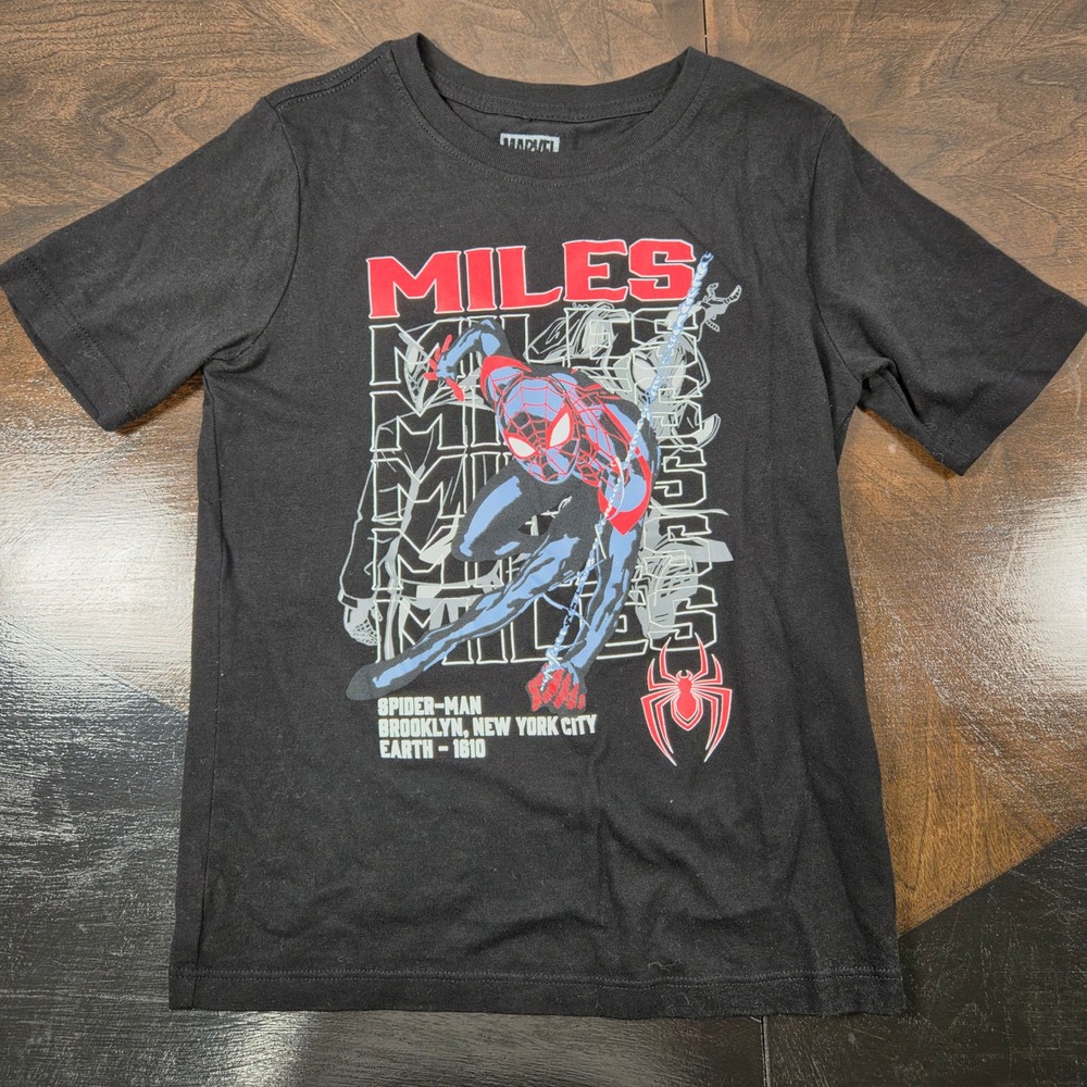 Marvel Black Miles Morales Spider-Man T-Shirt Kids Size S 6/7 Graphic Tee